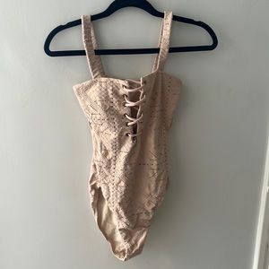 Pilyq Lace-Up Blush One Piece Swimsuit